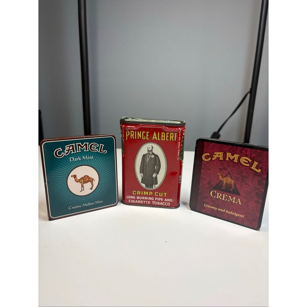 Vintage Tobacco Tin Lot Camel Dark Mint Crema Prince Albert Advertising